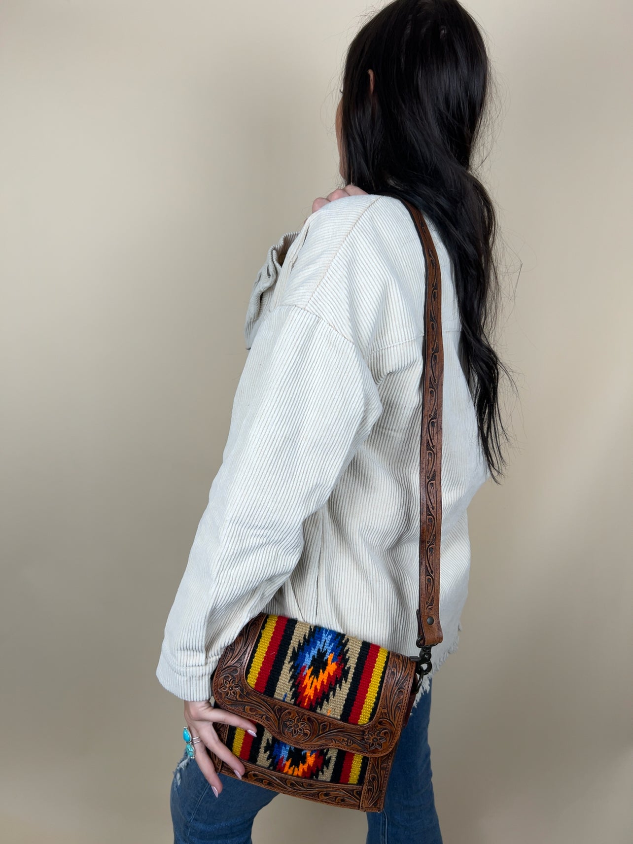 Southwest Saddle Blanket Leather Tooled Purse