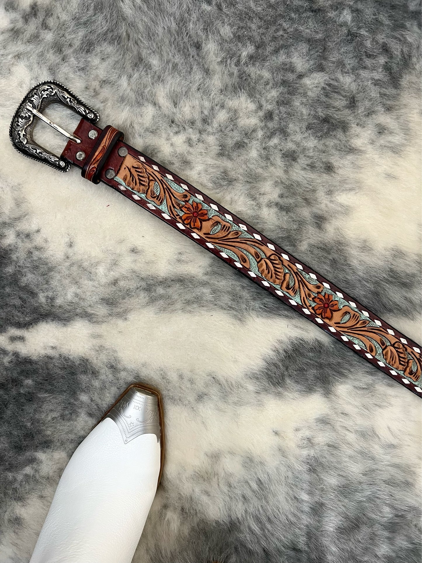 Through the Flowers Tooled Belt-32”