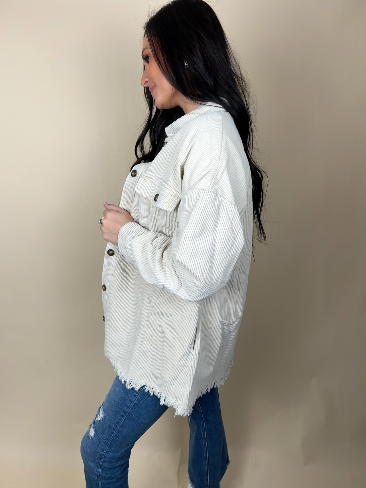 Ecru Corduroy Woven Shacket