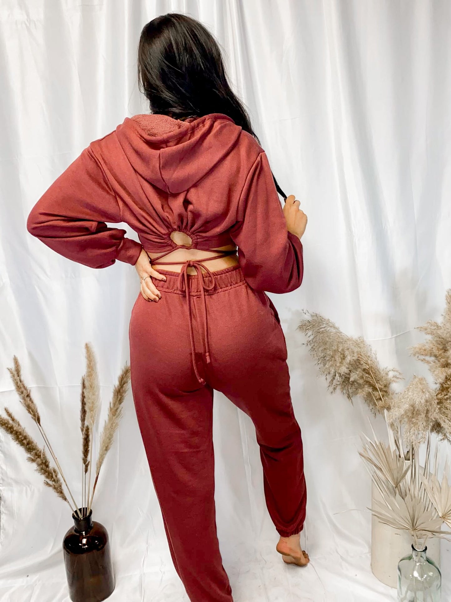 Ruby Long Sleeve Open Back Hoodie Jogger Set