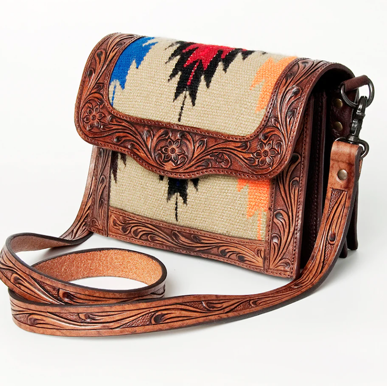 Southwest Saddle Blanket Leather Tooled Purse
