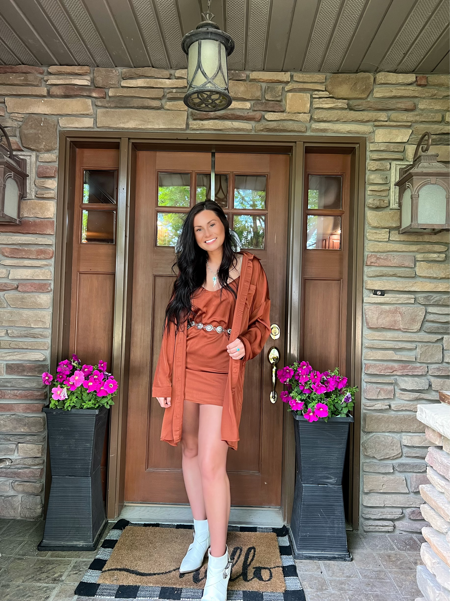 Cognac Satin Dress Set