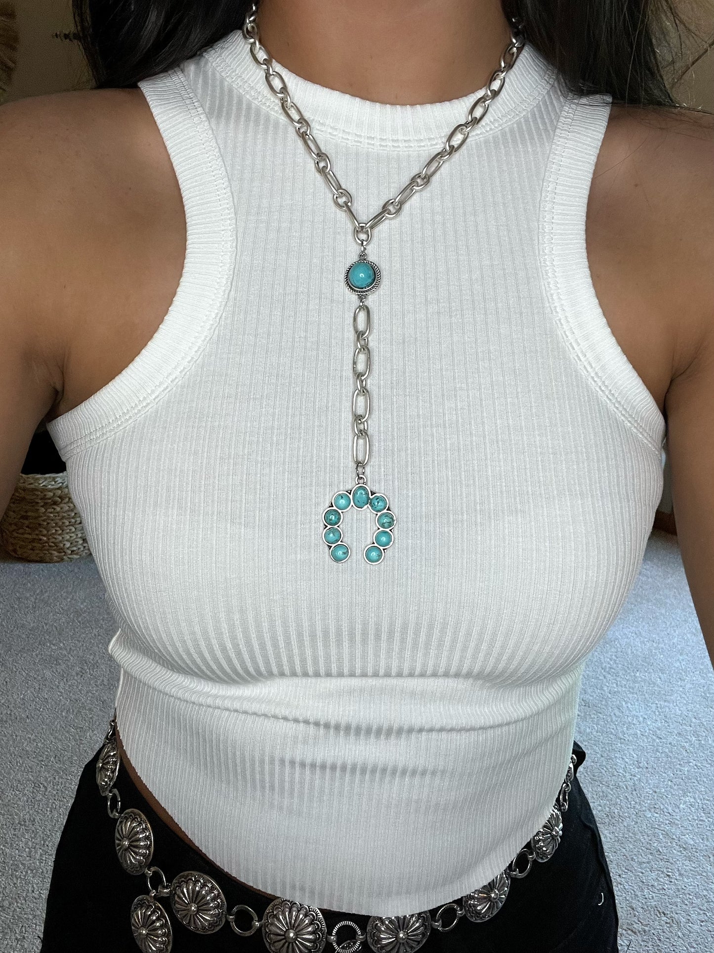 Squash Blossom Turquoise Pendant Necklace