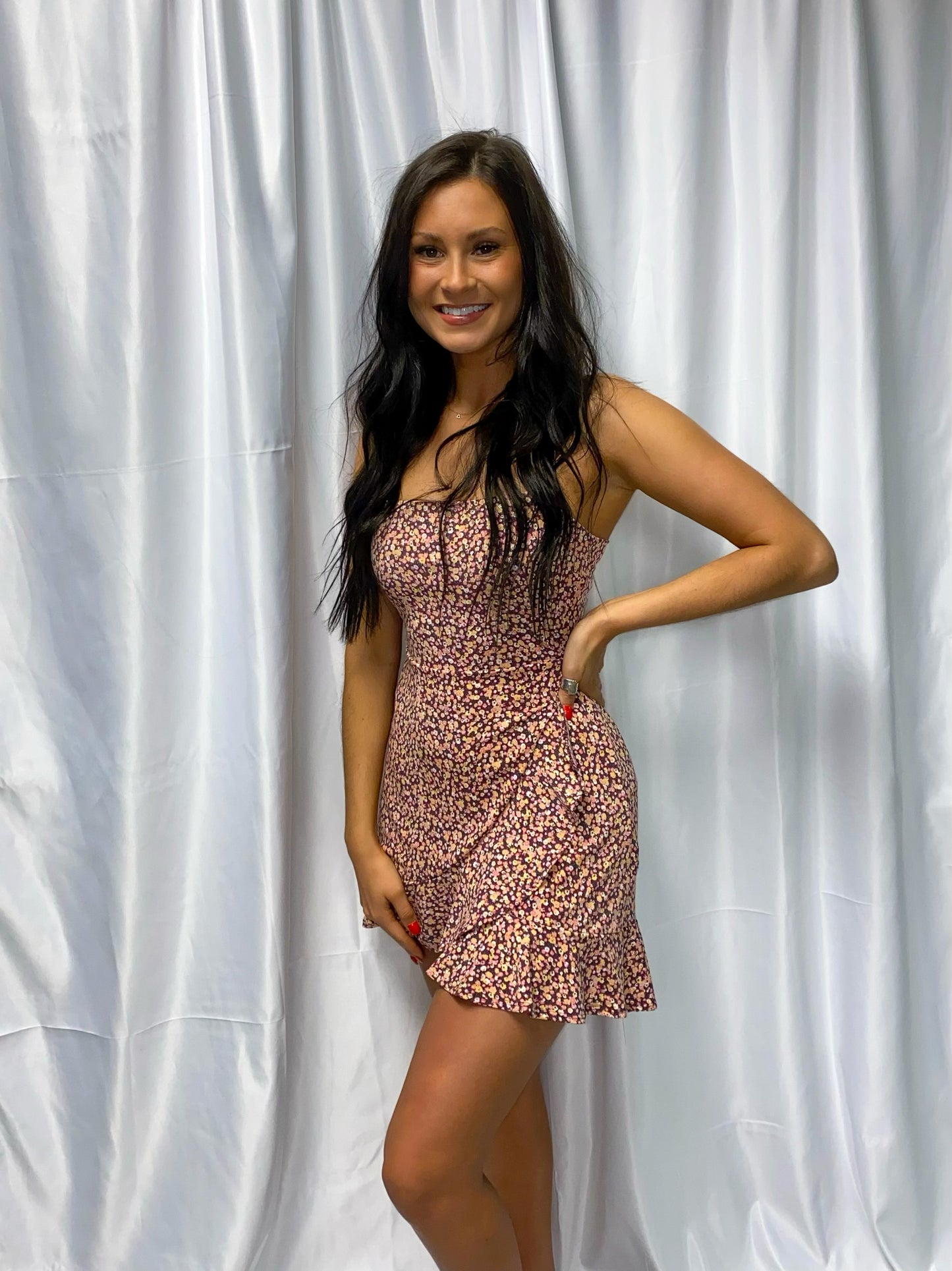 Violette Floral Ruffle Wrap Mini Dress
