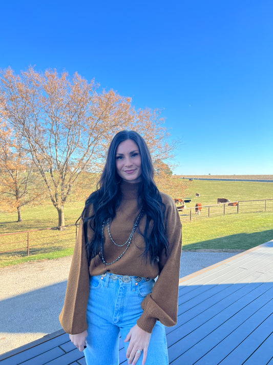 Pale Brown Balloon Sleeve Sweater