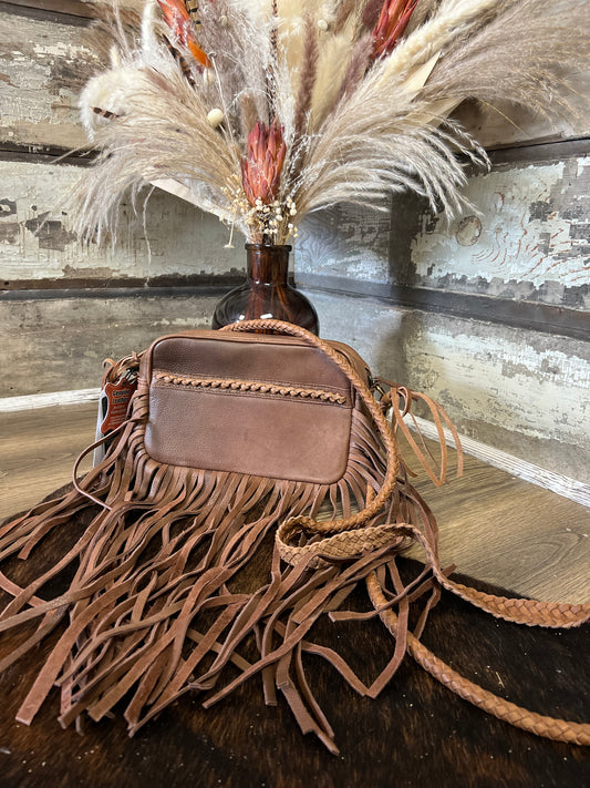 Western Zip Enclosure Small Crossbody with Fringe Detail