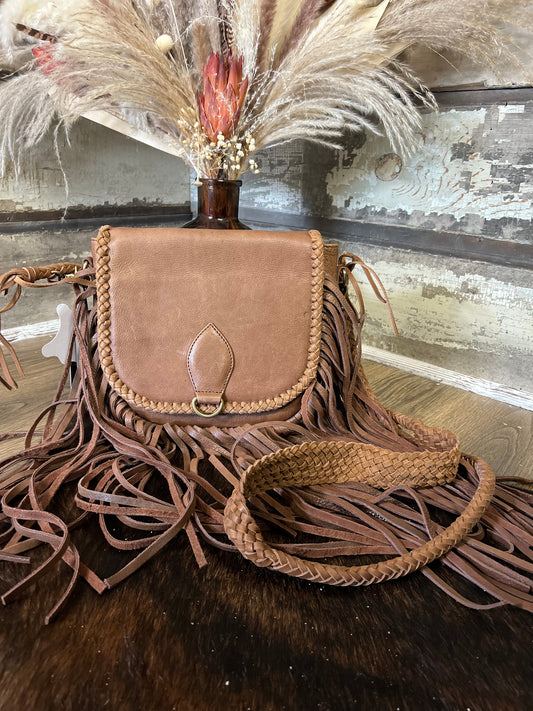 Western Leather Fringe Medium Cross Body Bag