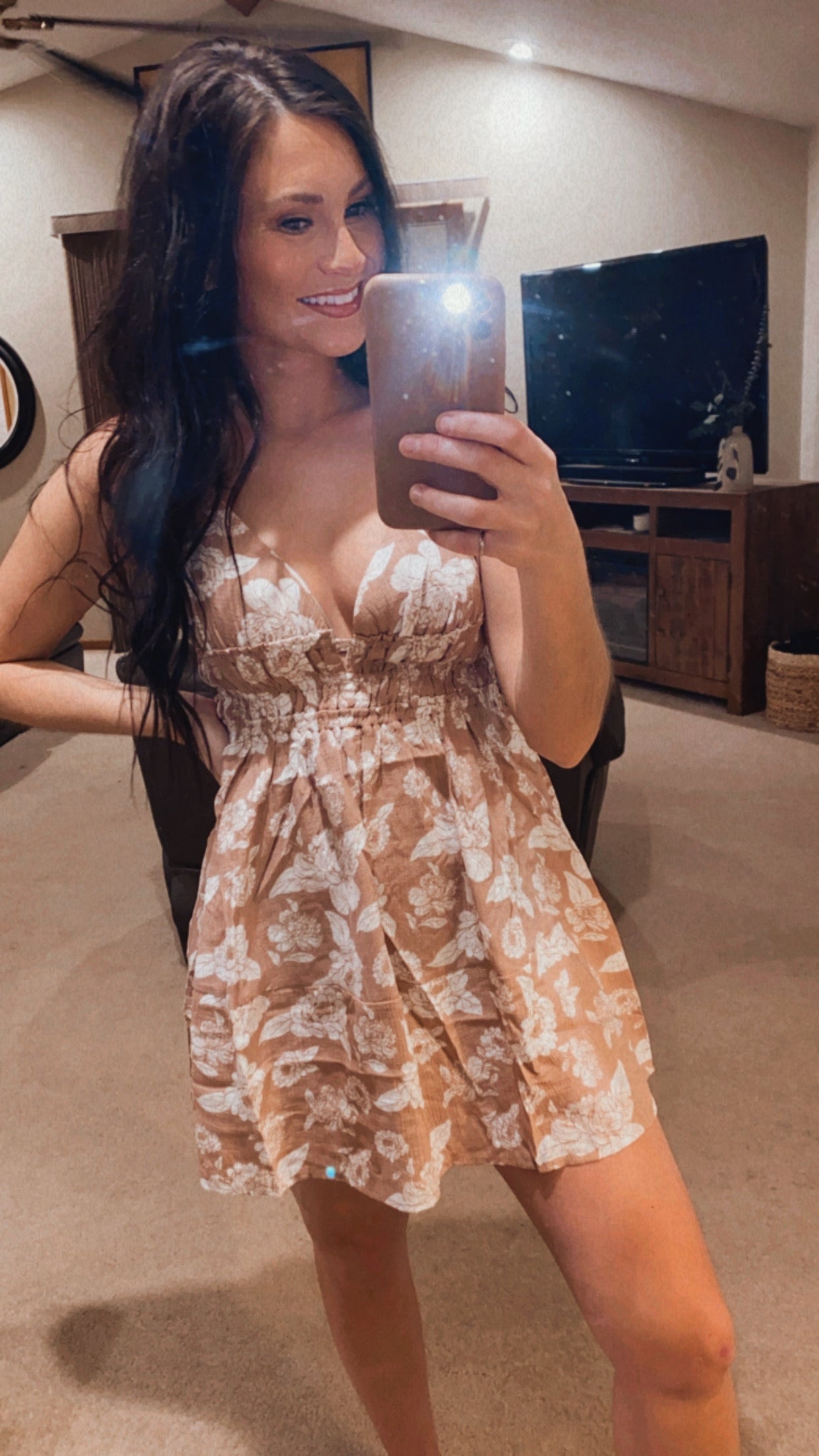 Woven Floral Print Tiered Cami Dress-Taupe/Cream