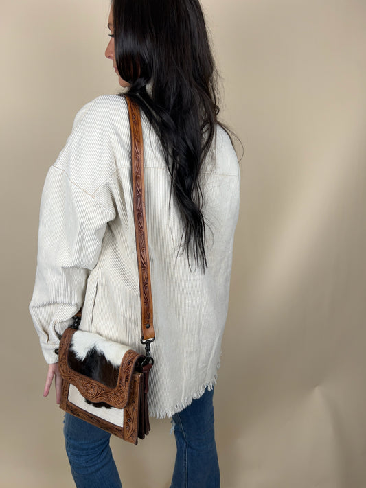 Brown Cowhide Tooled Purse