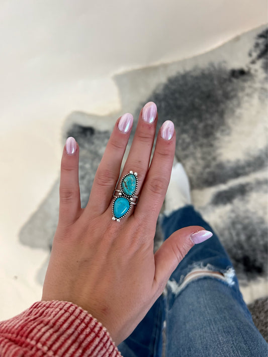 Double Stone Turquoise Ring