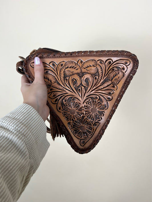 Tipsy Triangle Leather Tooled Purse