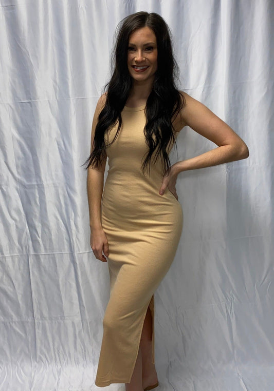 Sleeveless Midi Dress-Khaki