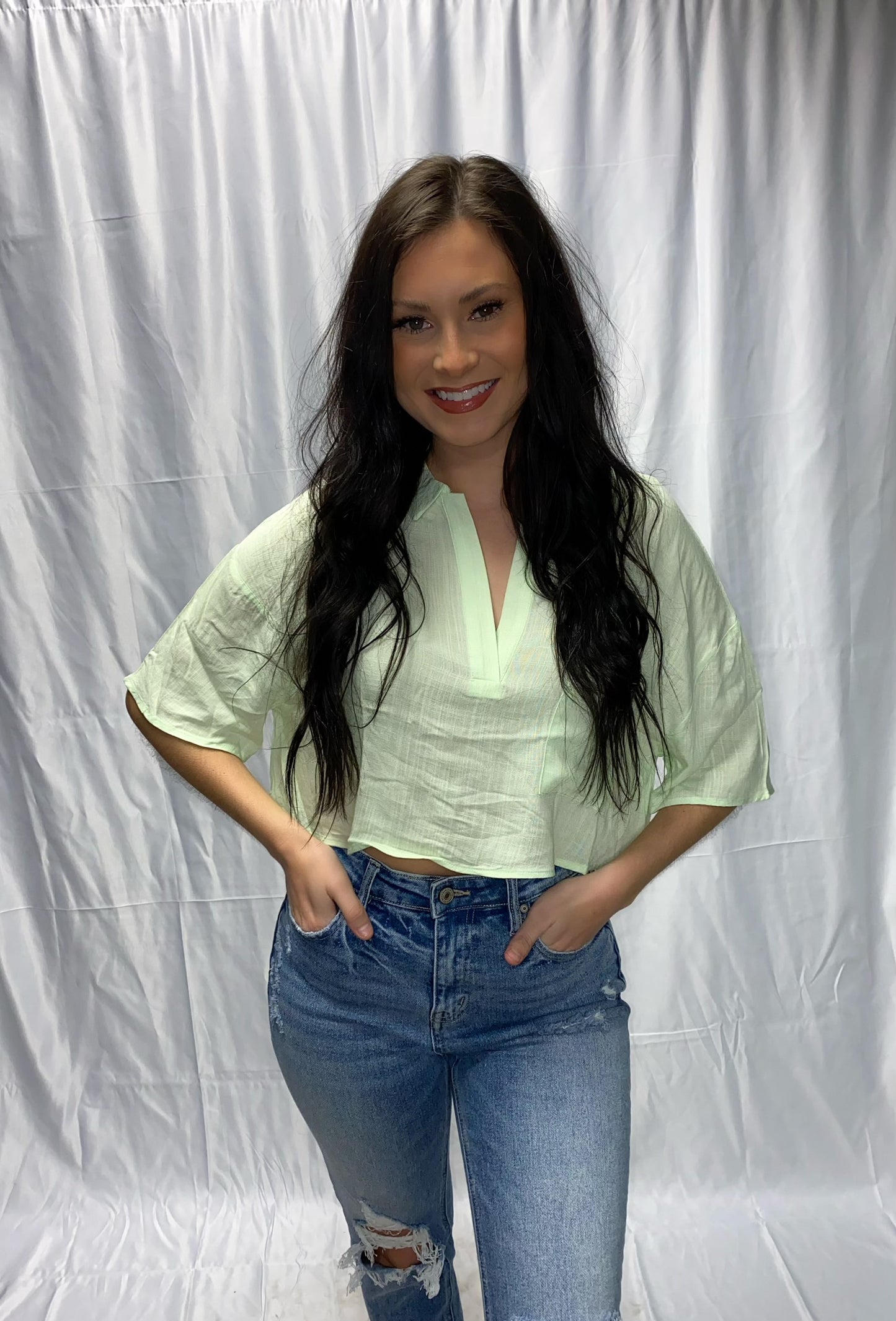 Drop Shoulder Crop Top- Mint