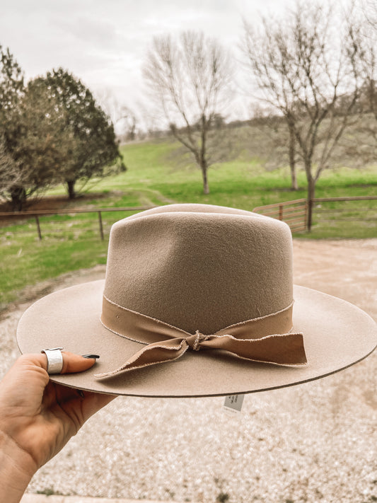 Beige Kaia Wool Felt Wide Brim Hat