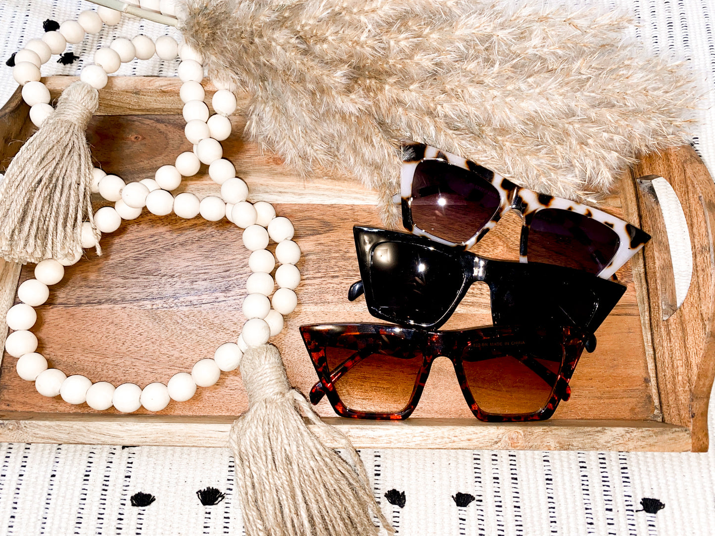 Square Cat Eye Sunglasses-Tortoise/Black/White
