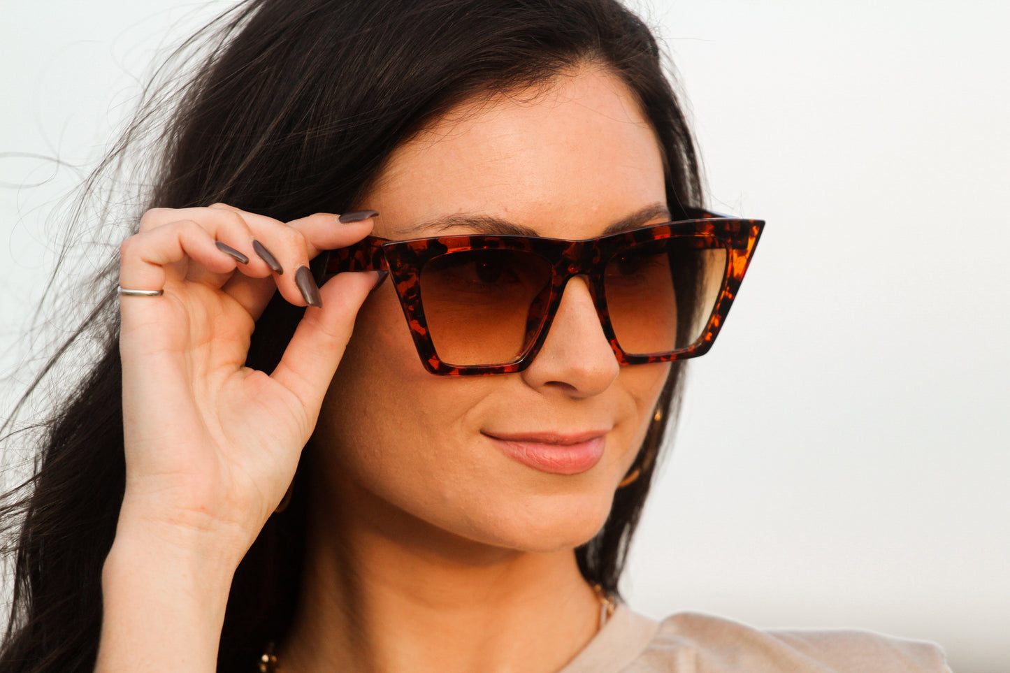 Square Cat Eye Sunglasses-Tortoise/Black/White