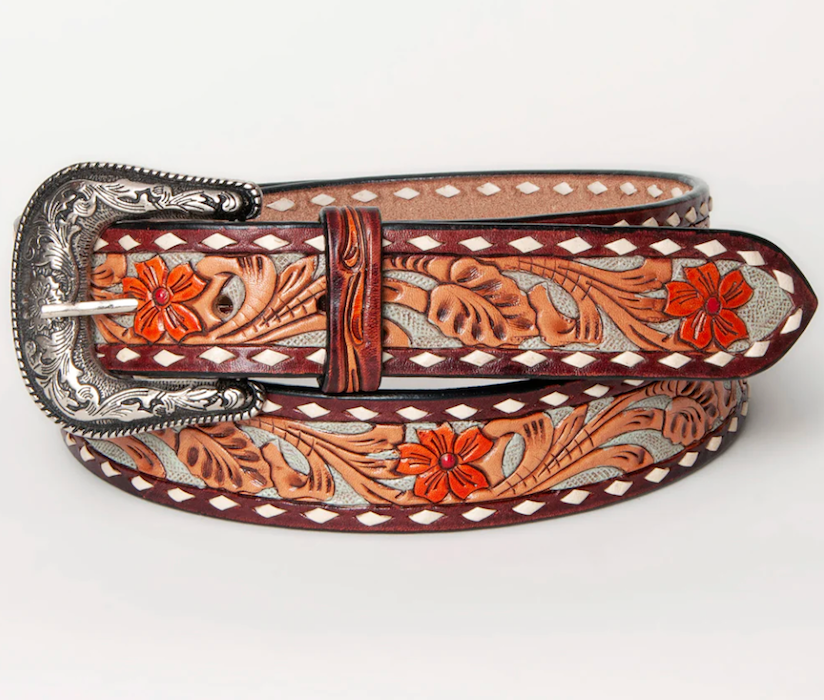 Through the Flowers Tooled Belt-32”