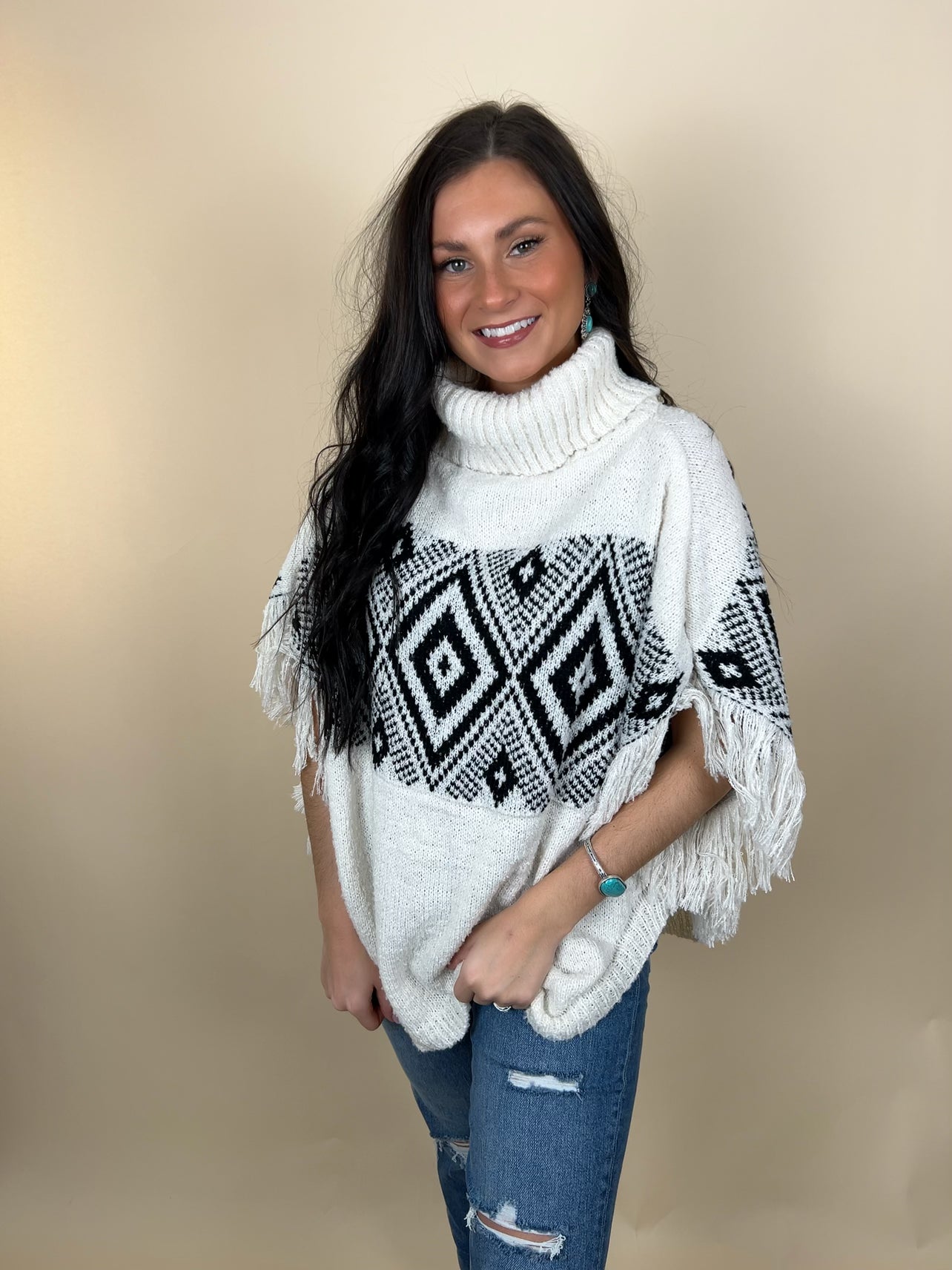 Aztec Fringe Poncho