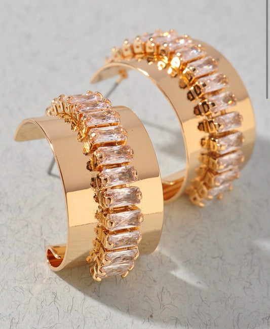 Rhinestone Gold Huggie Hoop