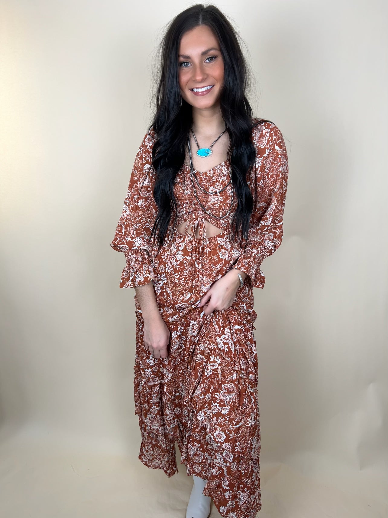 Ruche Ruffle Maxi Dress