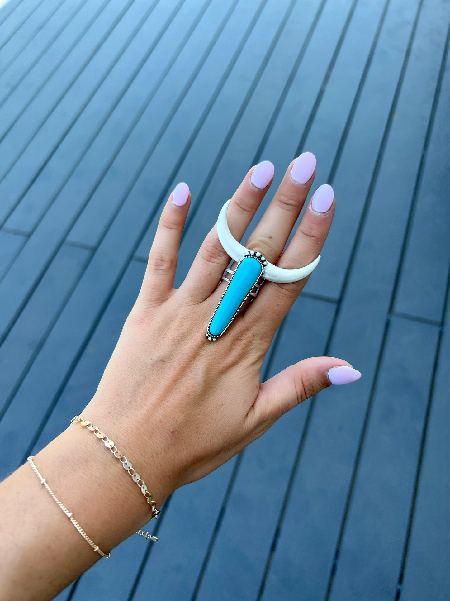 Turquoise Horn Dual Band Ring