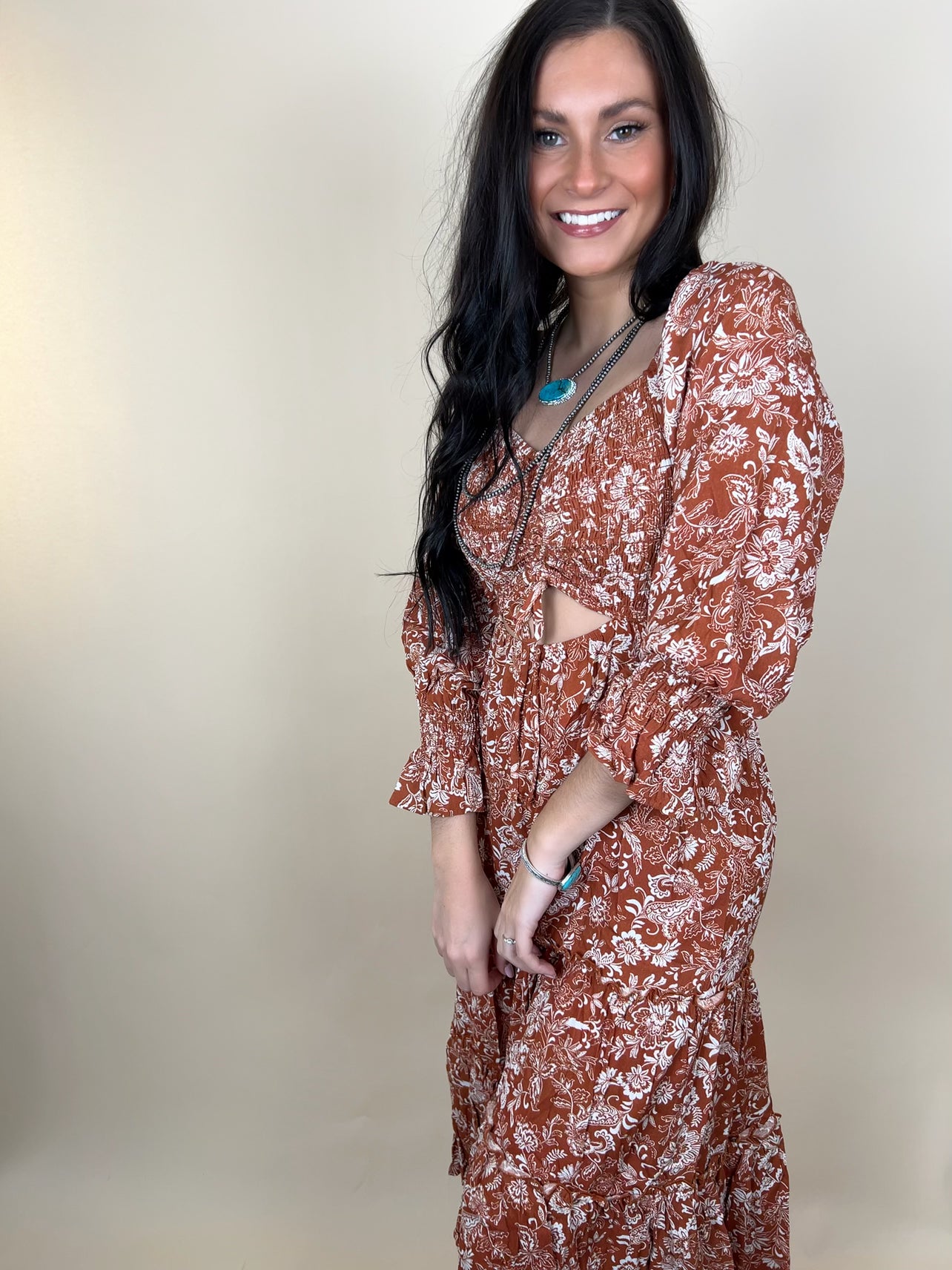 Ruche Ruffle Maxi Dress