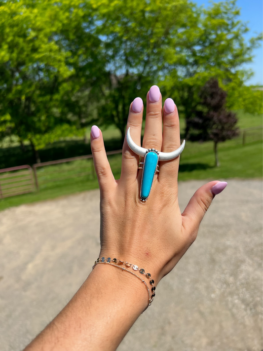 Turquoise Horn Dual Band Ring