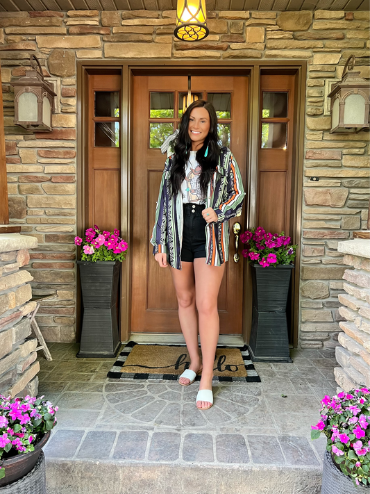 Colored Animal Print Western Button Up