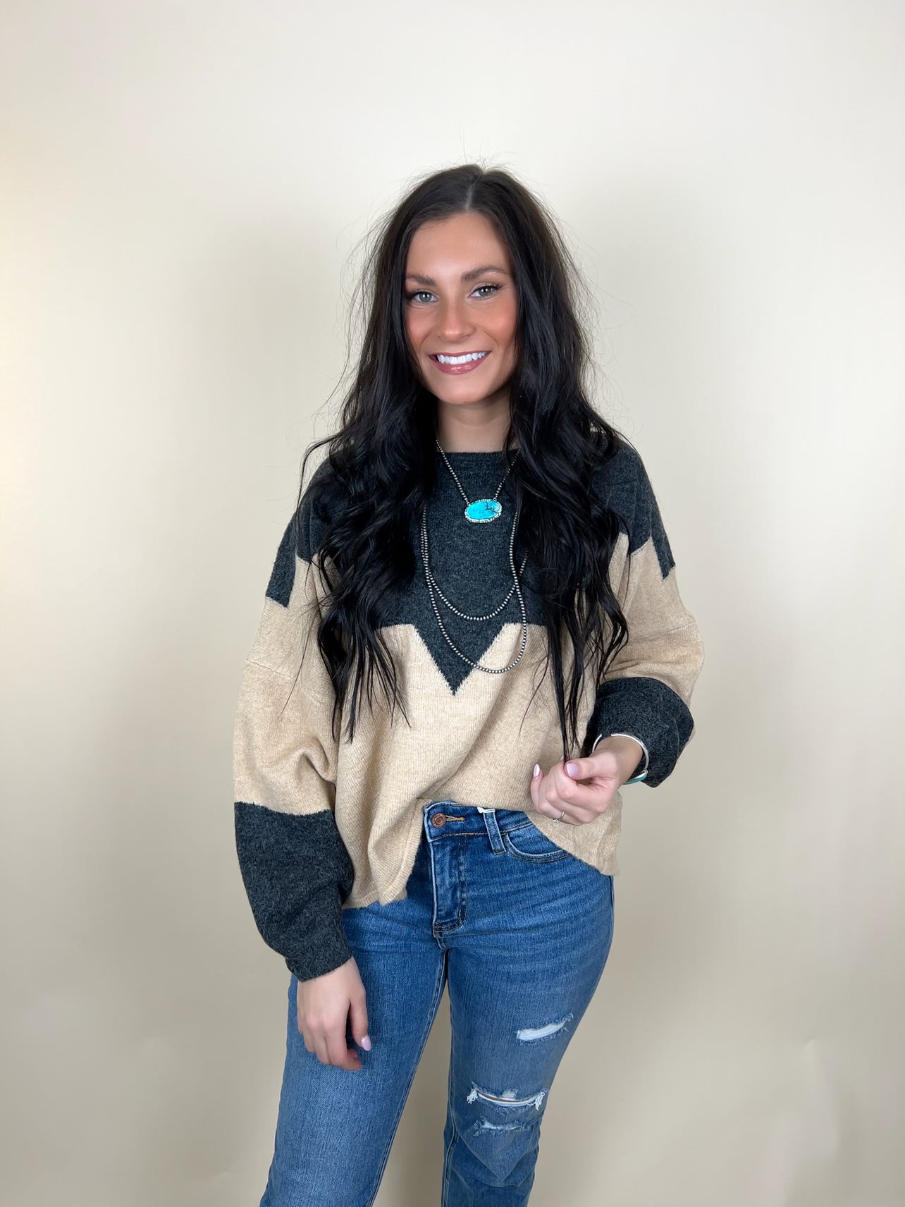 Geometric Color Block Sweater