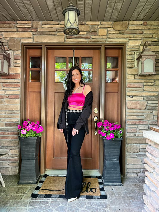 Sangria Satin Crop Top with Tie Detail